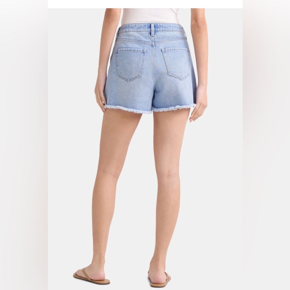 Women's Destructed Hem High Rise Denim Shorts, 4" Inseam - Picture 3 of 4